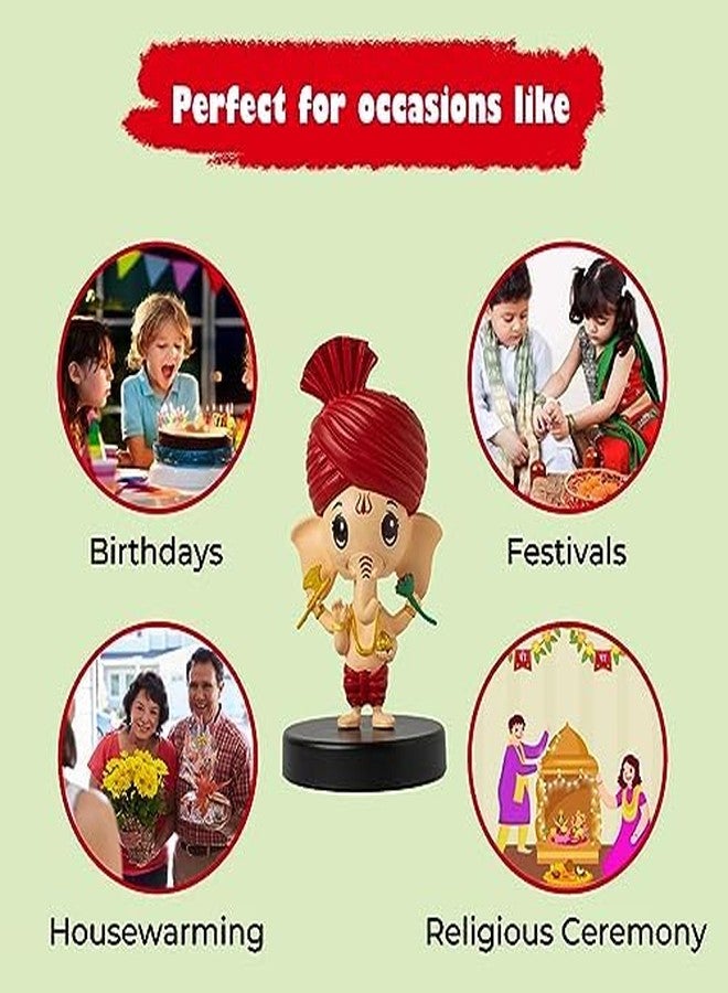 Buko Bal Ganesh Bobblehead Idol - Car Dashboard & Home Decor, Ganpati Murti, Good Luck Statue with Axe & Flower - Image 4